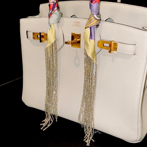 REGINIQUE DESIGNS Skinny Silk Scarf Featuring Crystal Bead Fringe SeraBijoulet - Picture 5 of 12